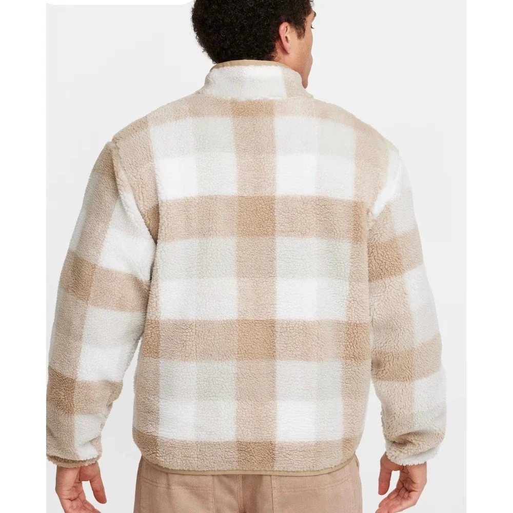 Nike Mens Sportswear Club Fleece Plaid Quarter Zip Pullover Khaki Sz XL  NEW
